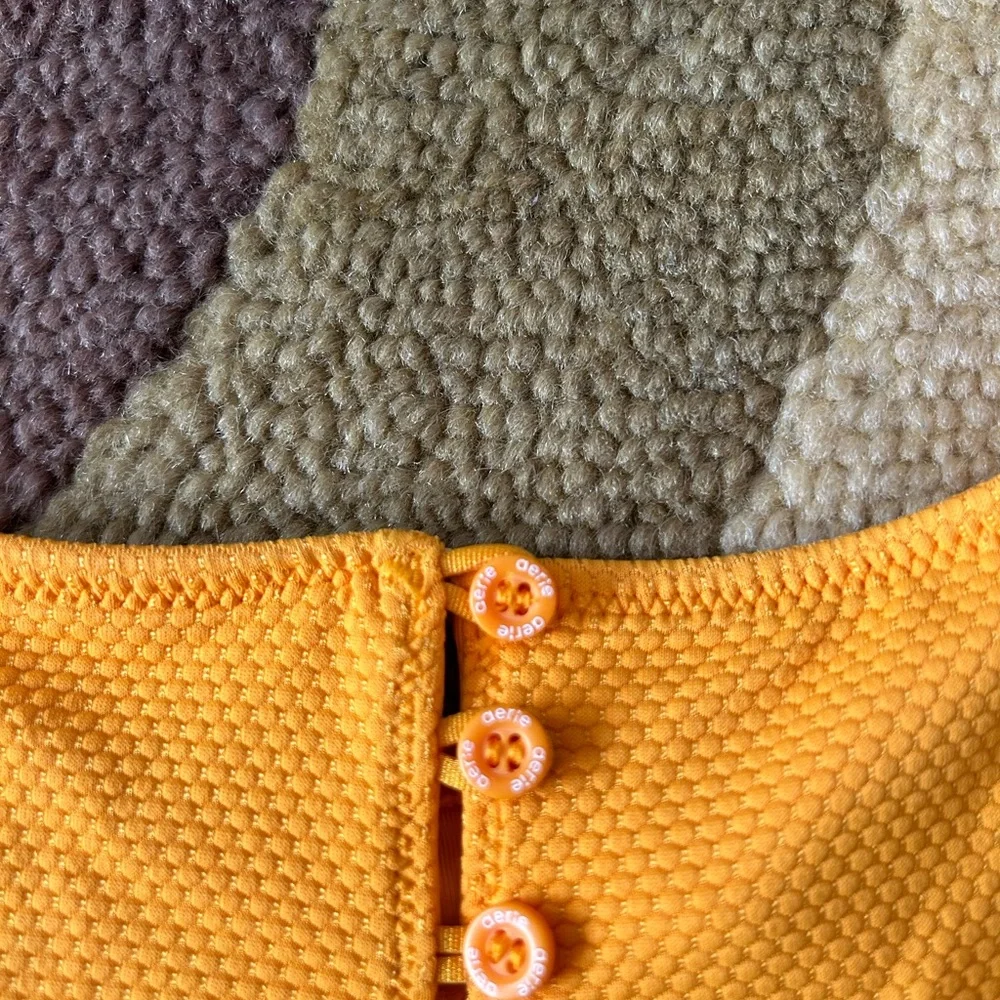 Like-New Aerie Mustard Yellow Wide Strap Scoop Button Bikini Top Swim Size Small